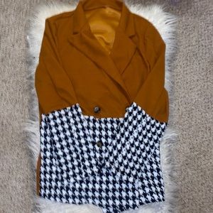Half houndstooth half khaki blazer